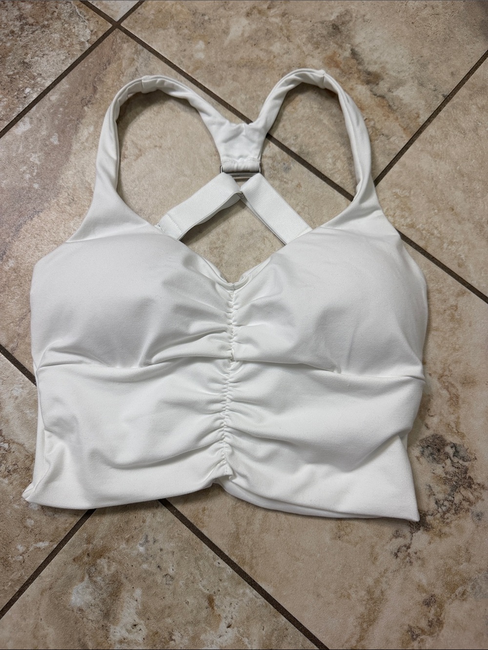 Bombshell Sportswear White Ruched Front Sports Bra size L